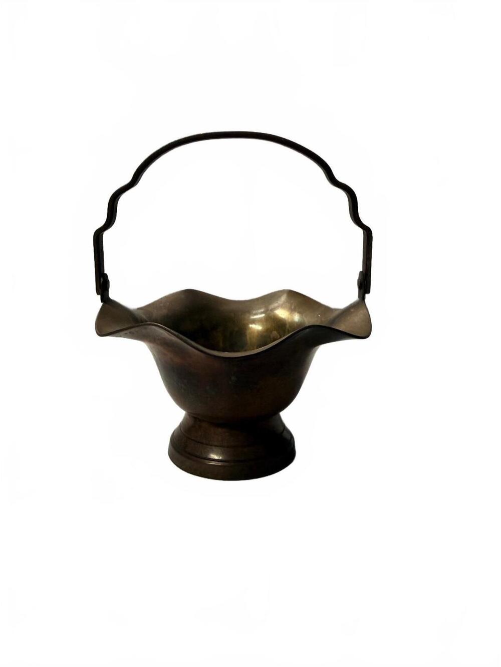 Vintage Small Brass Basket with Ruffled Rim